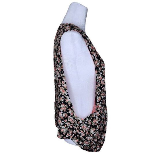 Vintage 90s Floral Vest Womens One Size Black Pink Reversible Country Cottage Co - Picture 2 of 7